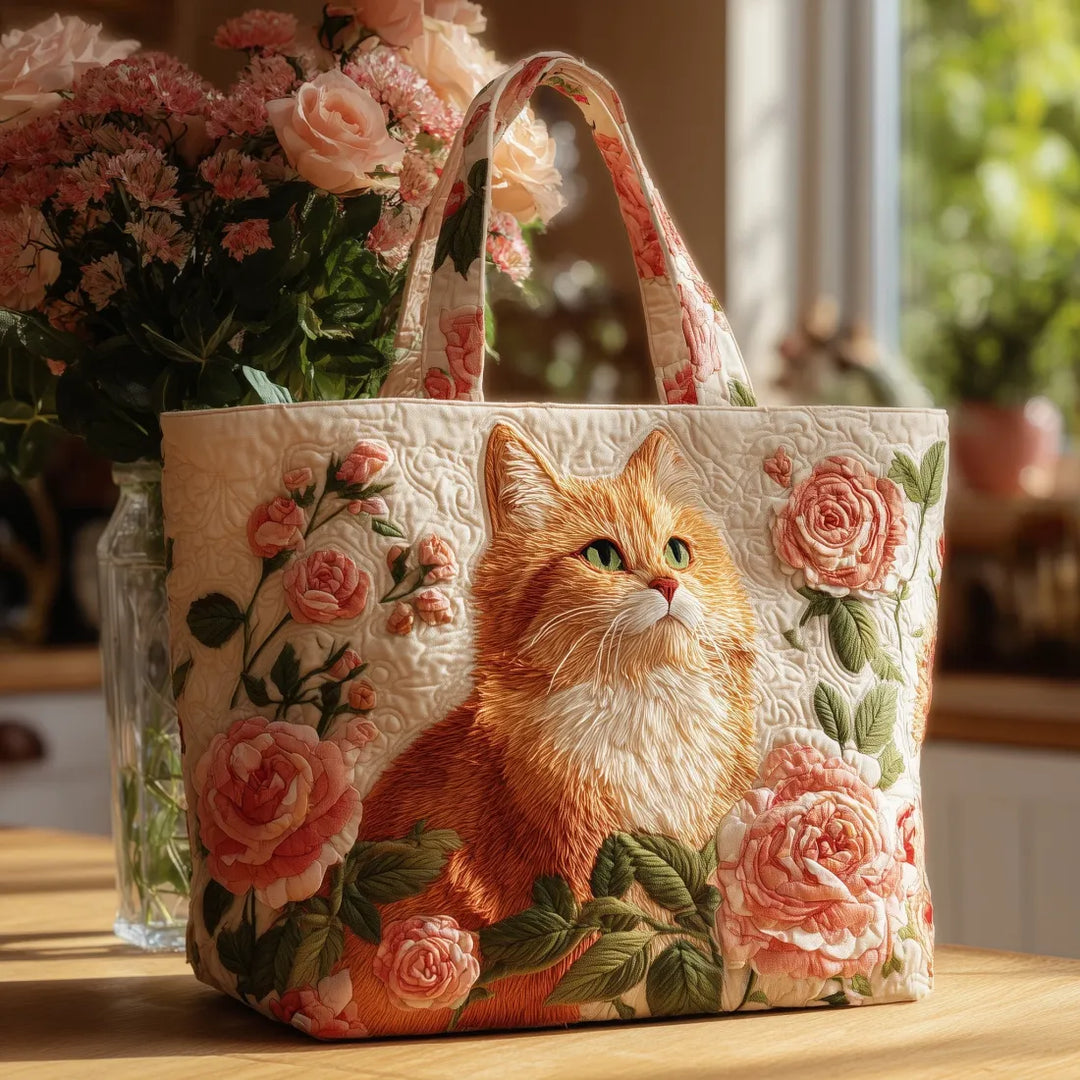 Handmade Red Cat Bag with Roses