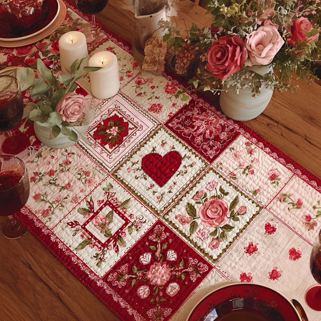 Quilted Table Runner - Hearts and Roses