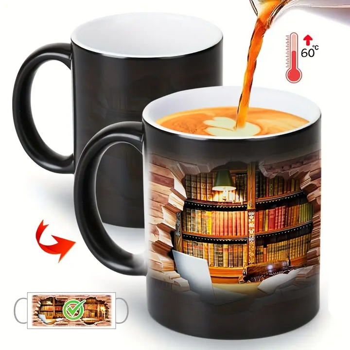 Ceramic Mug with Magic Bookshelf and Heat Effect