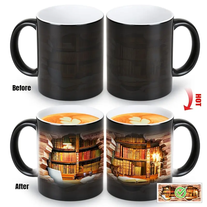 Ceramic Mug with Magic Bookshelf and Heat Effect