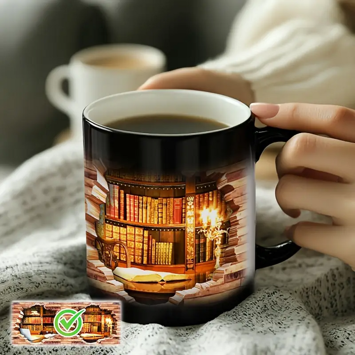 Ceramic Mug with Magic Bookshelf and Heat Effect