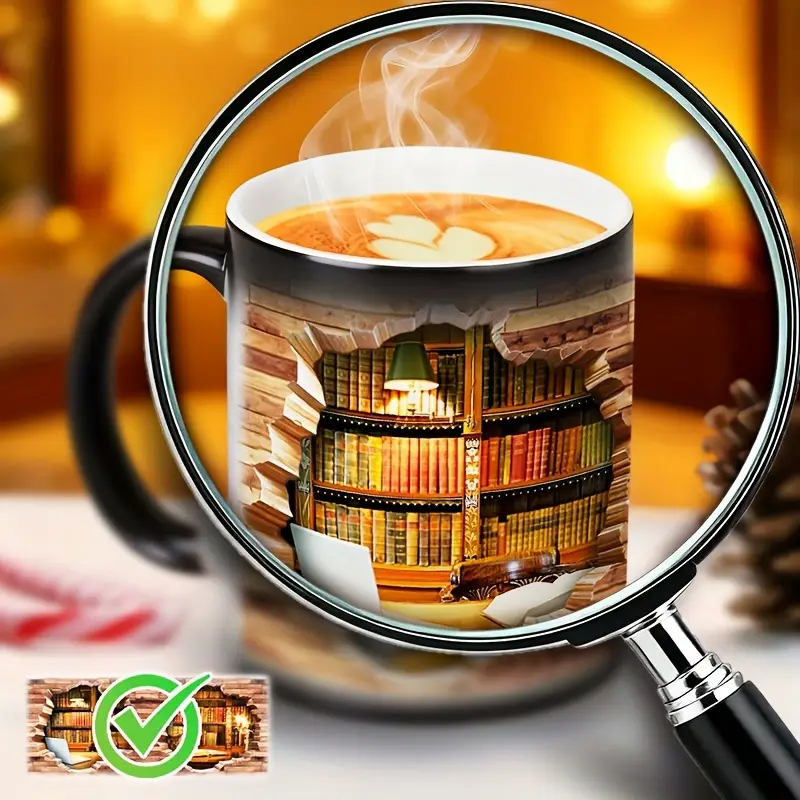 Ceramic Mug with Magic Bookshelf and Heat Effect