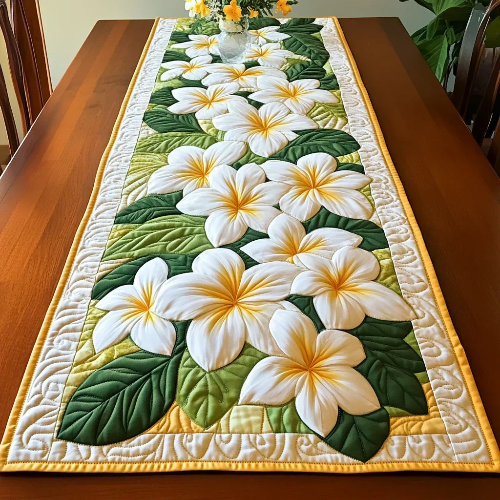 Quilted Table Runner - Frangipani Flowers