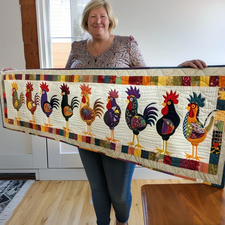 Quilted Table Runner - Rooster Parade