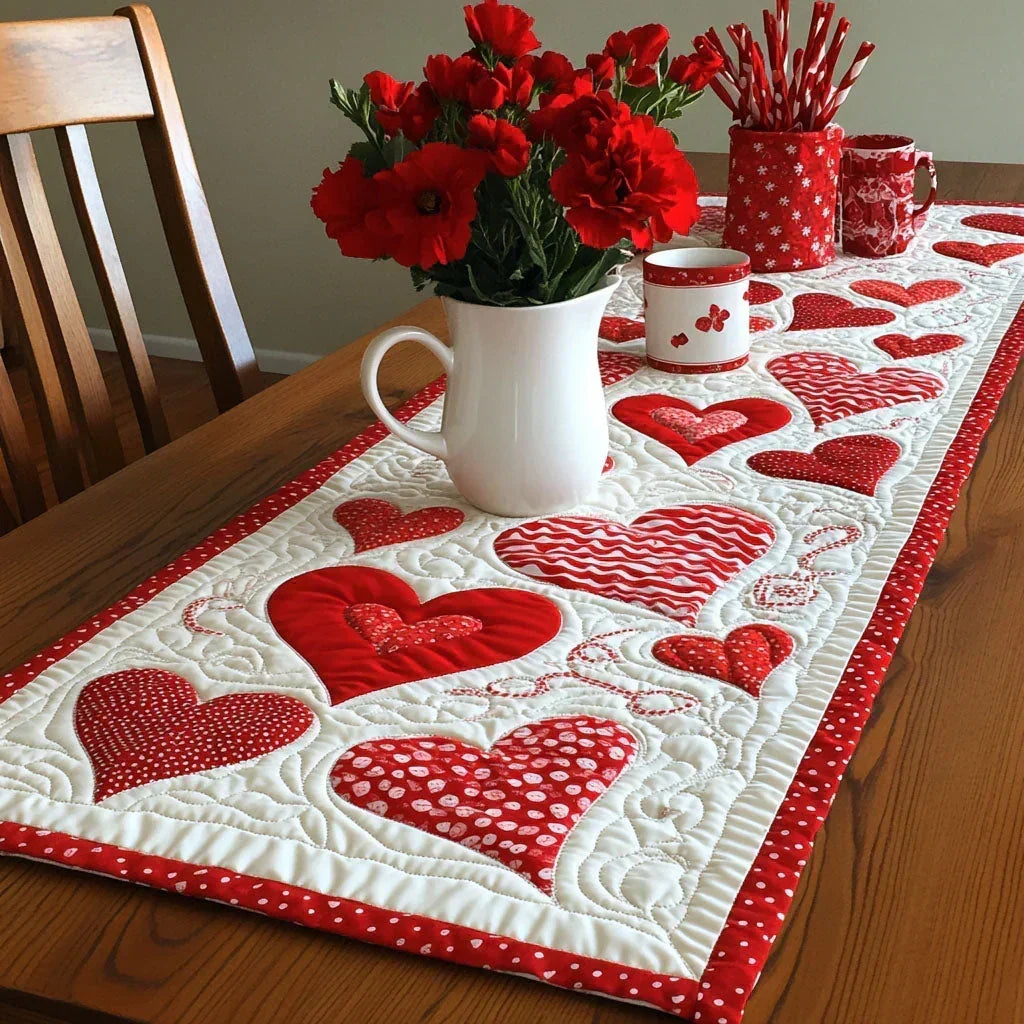 Quilted Table Runner - Warm Hearts
