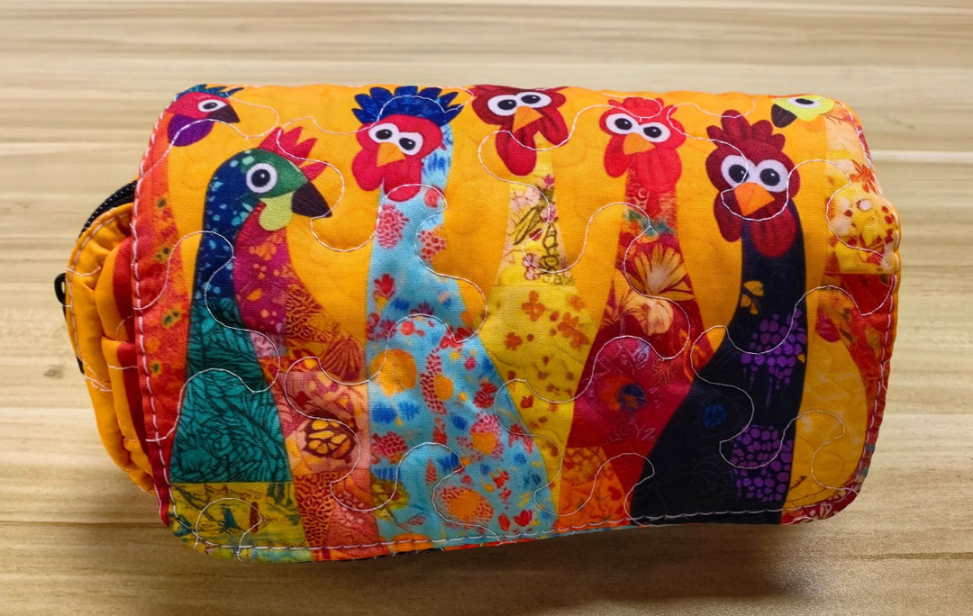 Quilted Cosmetic Pouch – Colourful Chickens